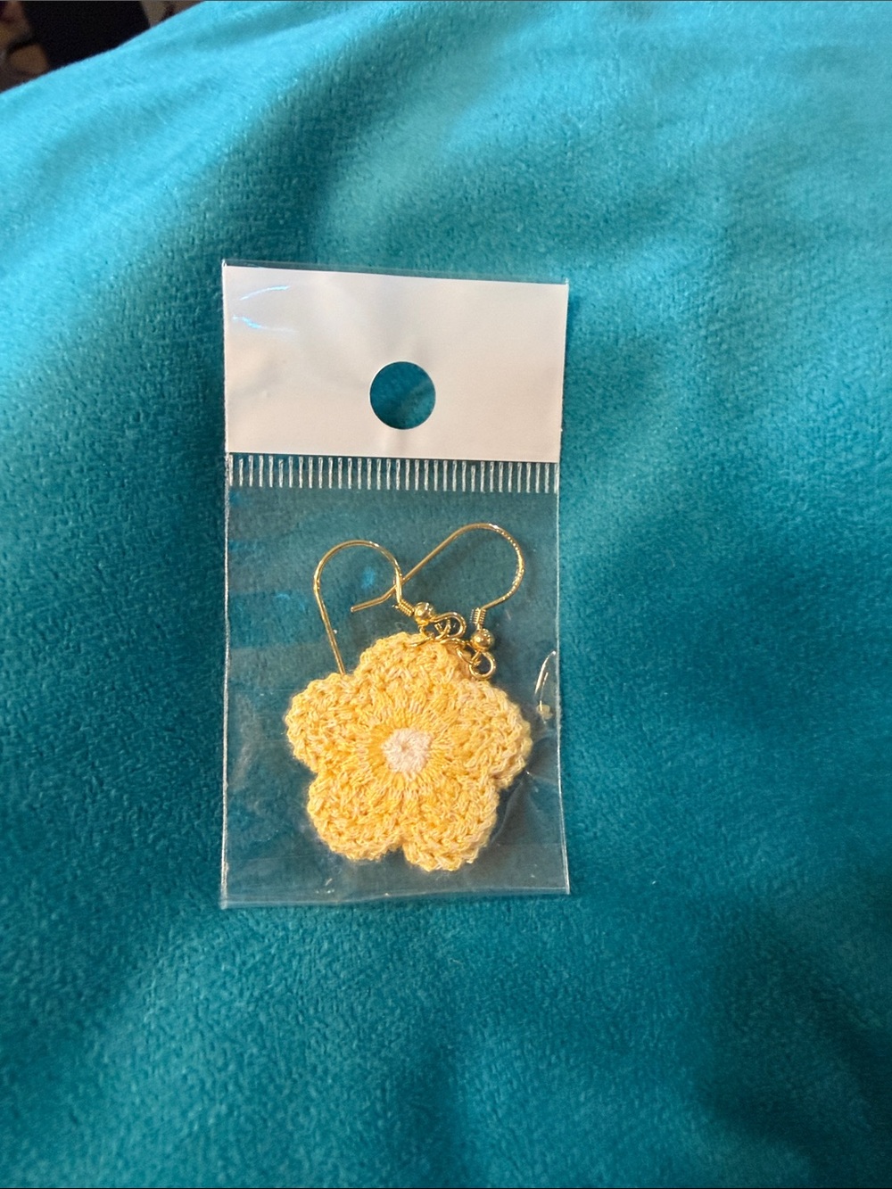 Yellow Crochet Flower Drop Earrings with Gold Hooks